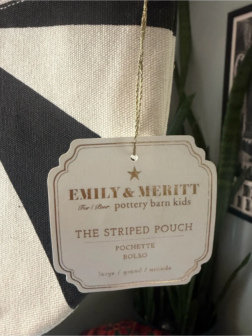 Emily & Merritt Pottery Barn Black & White Sunburst Canvas Pouch NWT